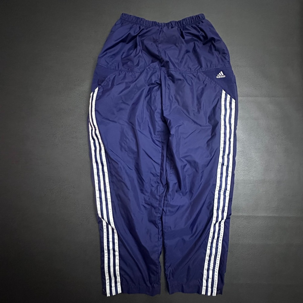 Vintage 2000s Adidas Windbreaker Pants Mens Large Blue 3 Stripe Spellout Y2k